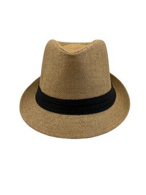 Fedora Trilby Hat - Summer Tan Straw W/ Black Band- L/XL- NWT Gender Neutral